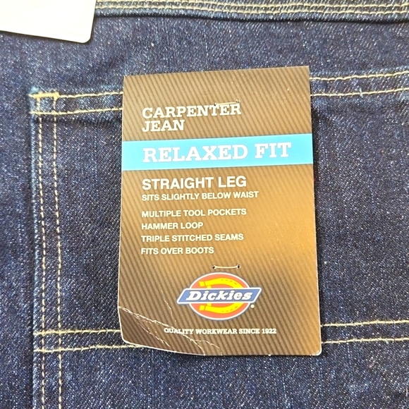DICKIES MENS CARPENTER JEANS DARK BLUE DENIM SIZE 40×30 NEW WITH TAGS - Picture 7 of 14